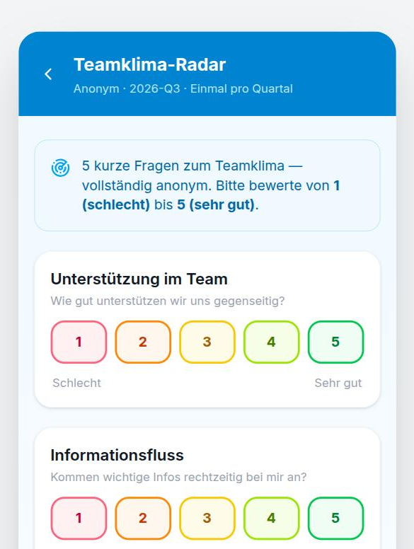 Teamklima-Radar in der App