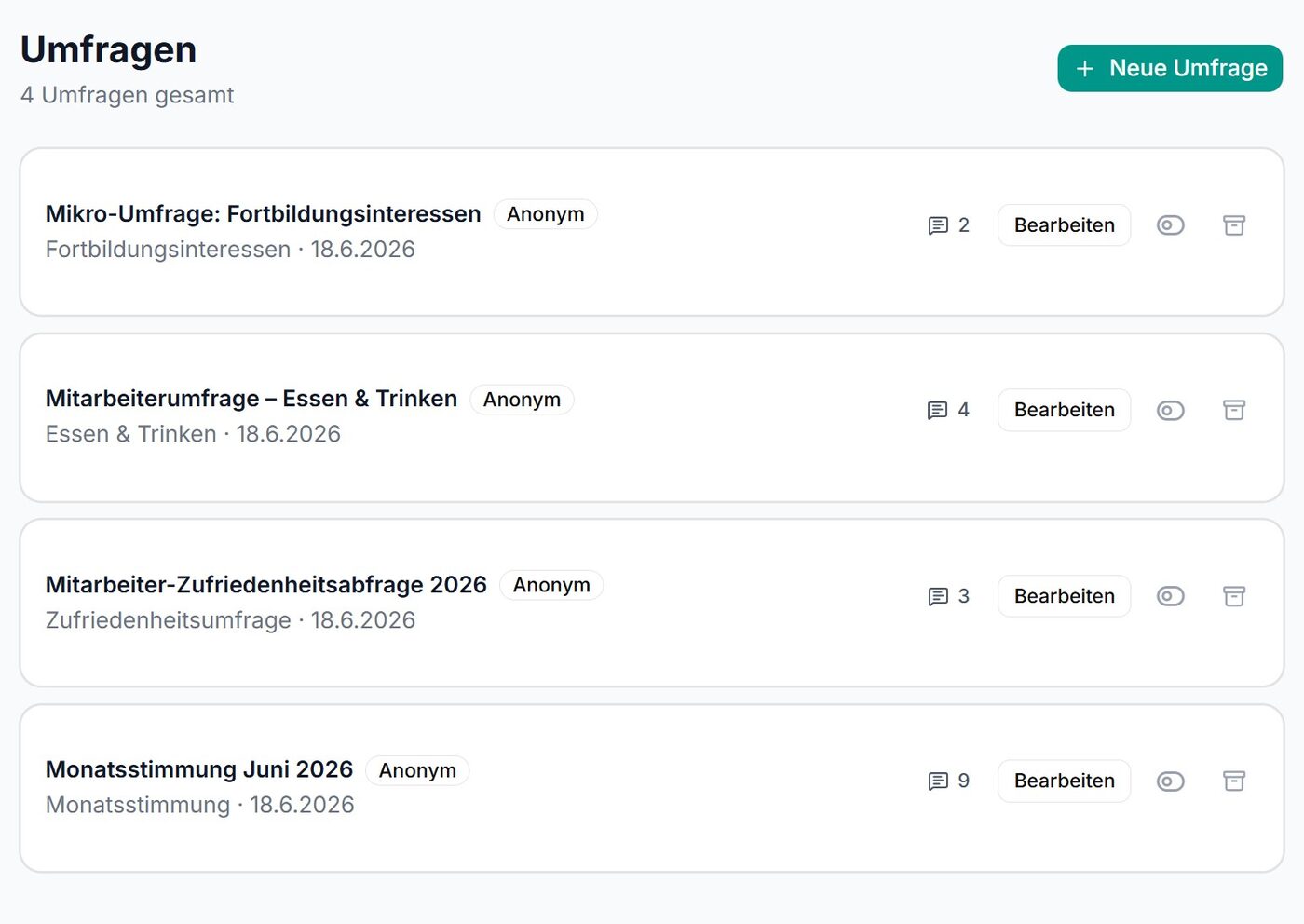 Admin-Bereich: Umfragen verwalten